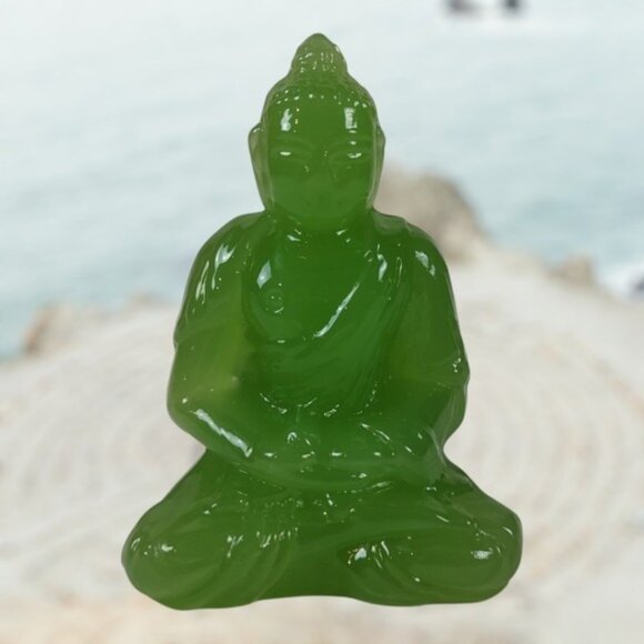 Vintage Green Glass Sitting Buddha Statue - Picture 1 of 7